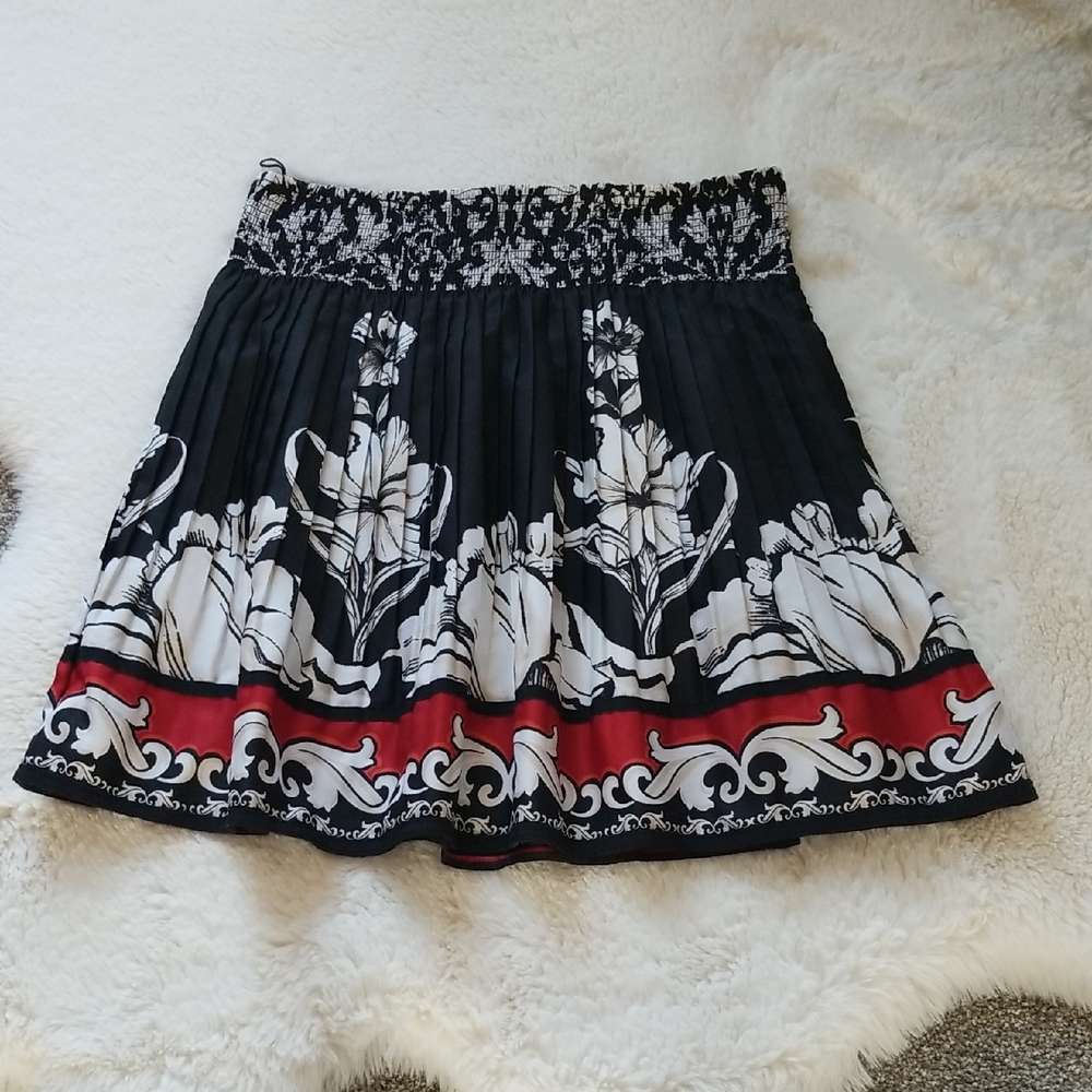 White House Black Market Floral Black Red and White Skirt